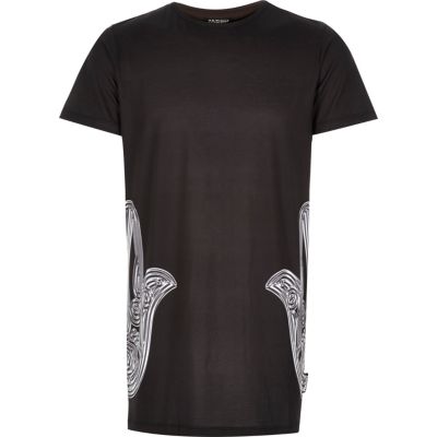 Black Jaded hamsa print longline t-shirt